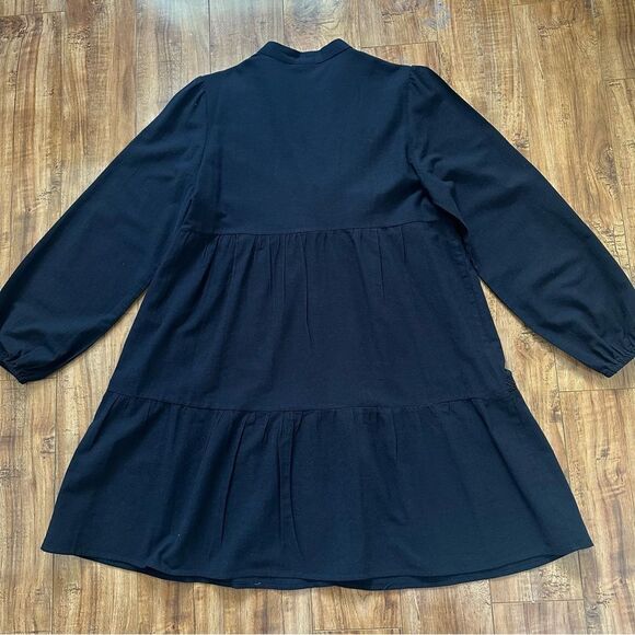 Poheme Paris Lace Detailing Button Front Long Sleeve Tiered Dress Size M/L Black - Picture 7 of 11